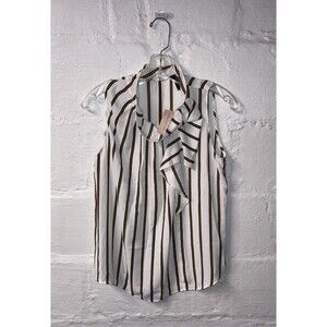 NWT Ann Taylor Factory Striped Cascading Ruffle Sleeveless Blouse Women’s SP